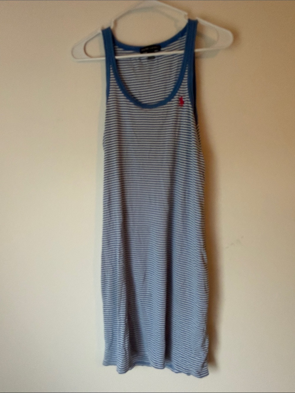 Ralph Lauren Blue & White Striped Tank Dress with Pink Pony Logo